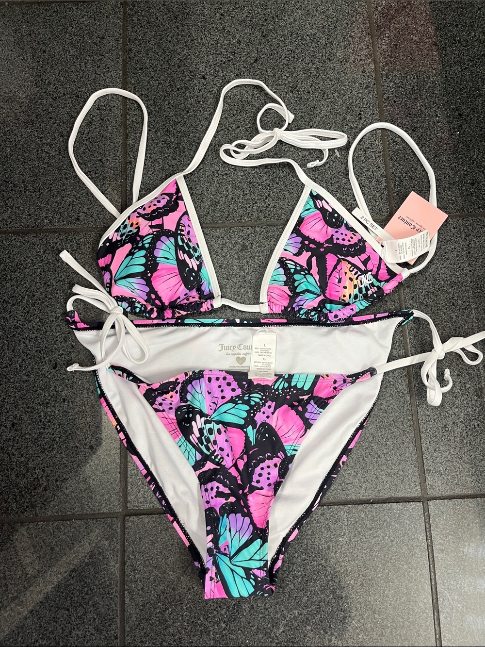 Juicy Couture Pink & Turquoise Butterfly Print Triangle Bikini